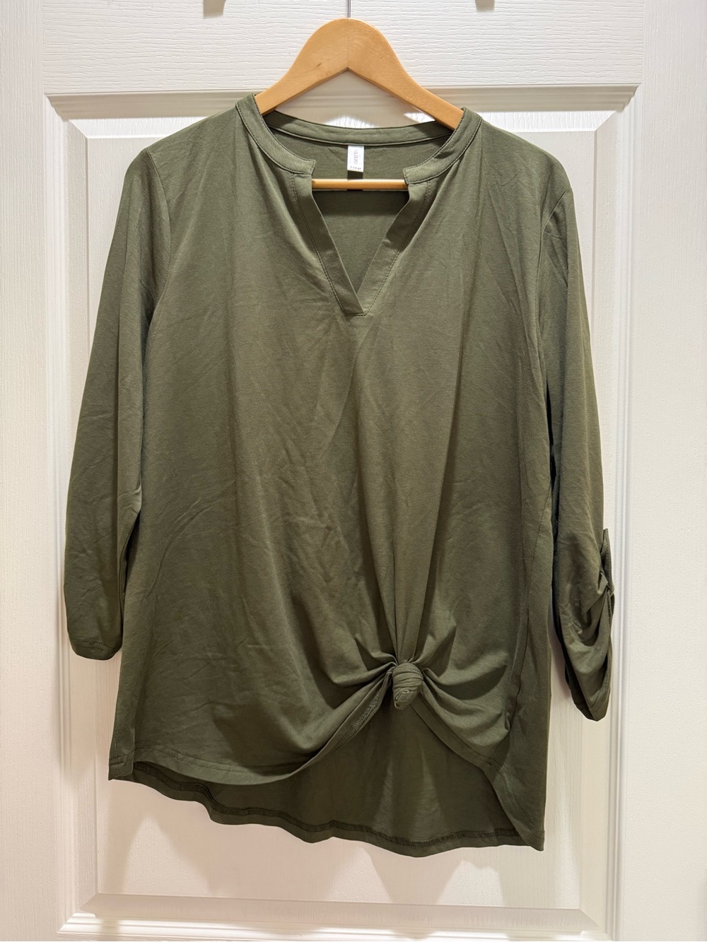 Niloufo Knot-Front V-Neck Olive Green Blouse Size XL